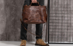 Cool Leather Mens Briefcase 14inch Laptop Bag Work Handbag Shoulder Bag Business Bag for Men - iwalletsmen