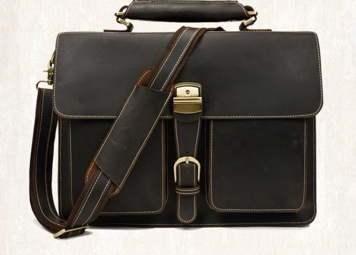 Leather Mens Briefcase Business Briefcase Vintage Shoulder Bags Handbags for men - iwalletsmen