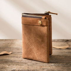 Cool Leather Mens Brown Small Wallet Bifold Vintage Slim billfold Wallet for Men - iwalletsmen