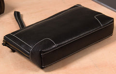 Cool Leather Mens Clutch Wristlet Bag Black Zipper Clutch Wallet for Men