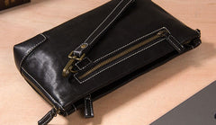 Cool Leather Mens Clutch Wristlet Bag Black Zipper Clutch Wallet for Men
