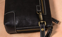 Cool Leather Mens Clutch Wristlet Bag Black Zipper Clutch Wallet for Men