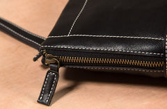 Cool Leather Mens Clutch Wristlet Bag Black Zipper Clutch Wallet for Men