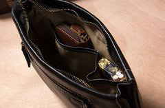 Cool Leather Mens Clutch Wristlet Bag Black Zipper Clutch Wallet for Men