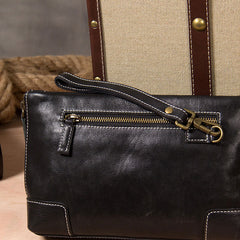 Cool Leather Mens Clutch Wristlet Bag Black Zipper Clutch Wallet for Men