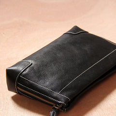 Cool Leather Mens Clutch Wristlet Bag Black Zipper Clutch Wallet for Men