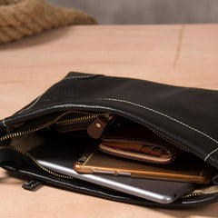 Cool Leather Mens Clutch Wristlet Bag Black Zipper Clutch Wallet for Men