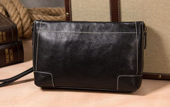 Cool Leather Mens Clutch Wristlet Bag Black Zipper Clutch Wallet for Men