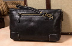Cool Leather Mens Clutch Wristlet Bag Black Zipper Clutch Wallet for Men