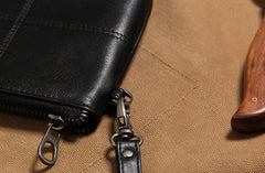 Cool Leather Mens Clutch Wristlet Bag Black Zipper Clutch for Men