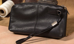 Cool Leather Mens Clutch Wristlet Bag Black Zipper Clutch for Men