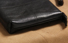 Cool Leather Mens Clutch Wristlet Bag Black Zipper Clutch for Men