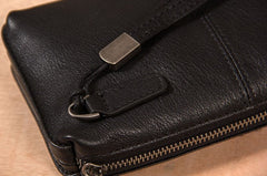 Cool Leather Mens Clutch Wristlet Bag Black Zipper Clutch for Men