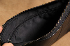 Cool Leather Mens Clutch Wristlet Bag Black Zipper Clutch for Men