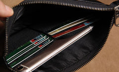 Cool Leather Mens Clutch Wristlet Bag Black Zipper Clutch for Men