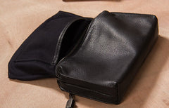 Cool Leather Mens Clutch Wristlet Bag Black Zipper Clutch for Men