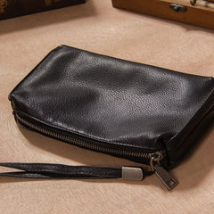 Cool Leather Mens Clutch Wristlet Bag Black Zipper Clutch for Men