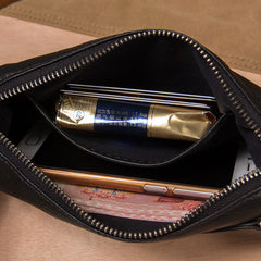Cool Leather Mens Clutch Wristlet Bag Black Zipper Clutch for Men