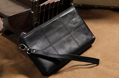 Cool Leather Mens Clutch Wristlet Bag Black Zipper Clutch for Men