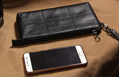 Cool Leather Mens Clutch Wristlet Bag Black Zipper Clutch for Men