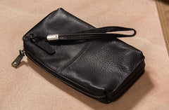 Cool Leather Mens Clutch Wristlet Bag Black Zipper Clutch for Men