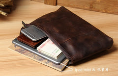 Cool Leather Mens Clutch Wristlet Bag Handmade Vintage Zipper Clutch for Men