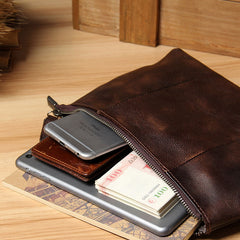 Cool Leather Mens Clutch Wristlet Bag Handmade Vintage Zipper Clutch for Men