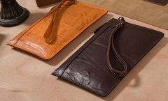 Cool Leather Mens Clutch Wristlet Bag Vintage Zipper Clutch for Men