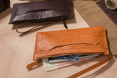 Cool Leather Mens Clutch Wristlet Bag Vintage Zipper Clutch for Men