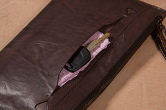 Cool Leather Mens Clutch Wristlet Bag Vintage Zipper Clutch for Men