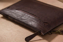 Cool Leather Mens Clutch Wristlet Bag Vintage Zipper Clutch for Men