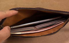 Cool Leather Mens Clutch Wristlet Bag Vintage Zipper Clutch for Men