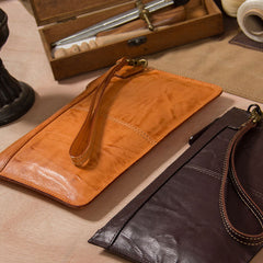 Cool Leather Mens Clutch Wristlet Bag Vintage Zipper Clutch for Men