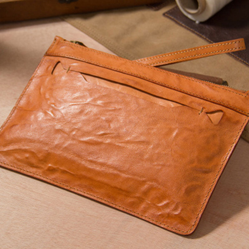 Cool Leather Mens Clutch Wristlet Bag Vintage Zipper Clutch for Men