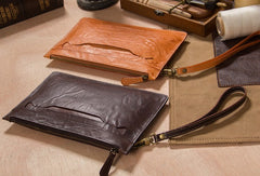 Cool Leather Mens Clutch Wristlet Bag Vintage Zipper Clutch for Men