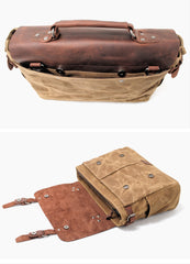 Cool Canvas Leather Mens Side Bag Black Shoulder Bag Khaki Messenger Bag for Men - iwalletsmen