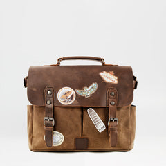 Cool Canvas Leather Mens Side Bag Black Shoulder Bag Khaki Messenger Bag for Men - iwalletsmen