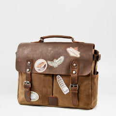 Cool Canvas Leather Mens Side Bag Black Shoulder Bag Khaki Messenger Bag for Men - iwalletsmen