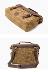 Cool Canvas Leather Mens Side Bag Black Shoulder Bag Khaki Messenger Bag for Men - iwalletsmen