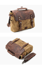 Cool Canvas Leather Mens Side Bag Black Shoulder Bag Khaki Messenger Bag for Men - iwalletsmen
