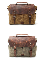 Cool Canvas Leather Mens Side Bag Black Shoulder Bag Khaki Messenger Bag for Men - iwalletsmen
