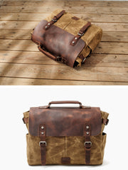 Cool Canvas Leather Mens Side Bag Black Shoulder Bag Khaki Messenger Bag for Men - iwalletsmen