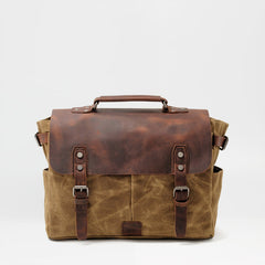 Cool Canvas Leather Mens Side Bag Black Shoulder Bag Khaki Messenger Bag for Men - iwalletsmen