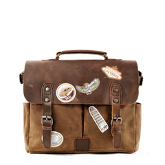 Cool Canvas Leather Mens Side Bag Black Shoulder Bag Khaki Messenger Bag for Men - iwalletsmen