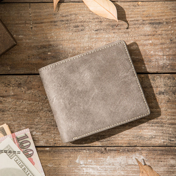 Cool Leather Mens Gray Small Wallet Bifold Vintage Slim billfold Wallet for Men - iwalletsmen