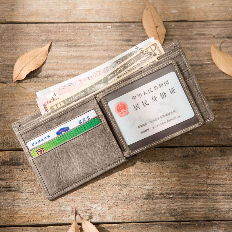 Cool Leather Mens Gray Small Wallet Bifold Vintage Slim billfold Wallet for Men - iwalletsmen