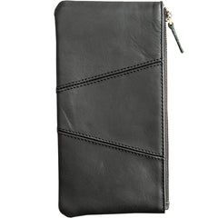 Cool Black Leather Mens Slim Long Zipper Clutch Wallet Long Wallet Phone Bag for Men - iwalletsmen