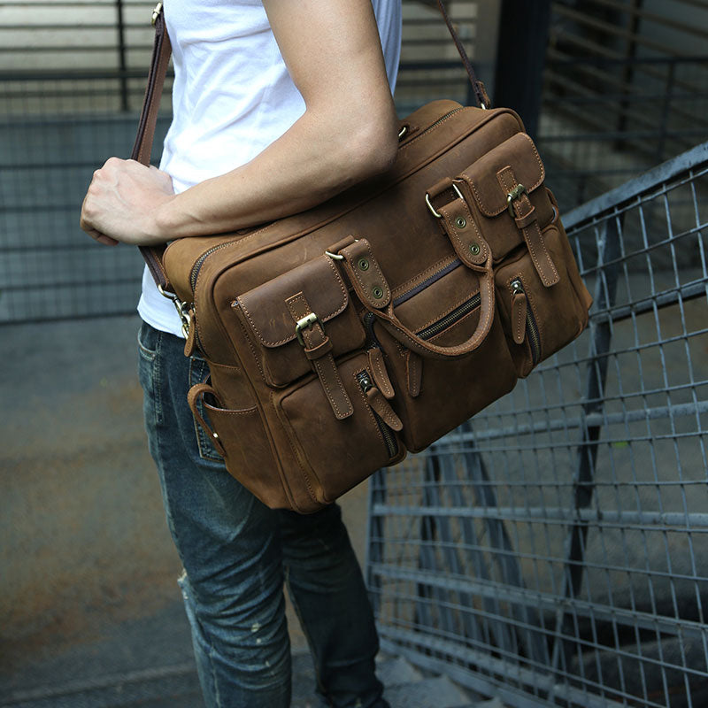 men's casual leather business travel shoulder bag Cool Leather Mens Large Travel Bag Handbags Shoulder Bags for men – iwalletsmen