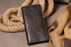 Cool Leather Mens Long Leather Wallet Bifold Slim Wallet for Men