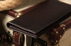 Cool Leather Mens Long Leather Wallet Bifold Slim Wallet for Men